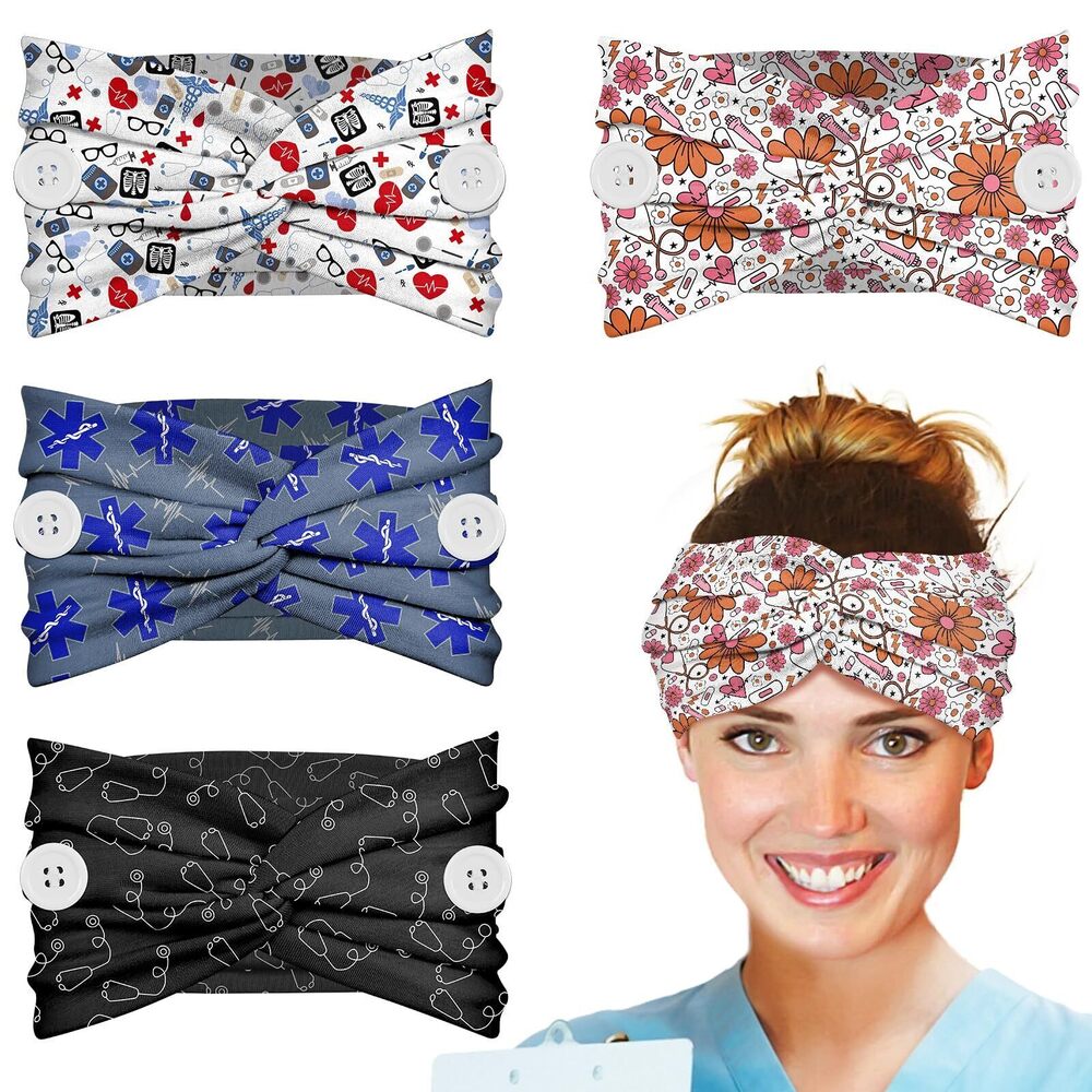 1940 4pcs Nurse Headbands with Buttons Non Slip - Cute Hospital Doctor